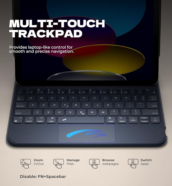 Dexnor for iPad (A16) 11th/10th Generation Case with Keyboard Ultra-Light Magnetic Detachable Folio Keyboard Cover Multi-Touch Trackpad Backlit for iPad 10th Gen 10.9" (2022)/11th Gen (2025), Blue