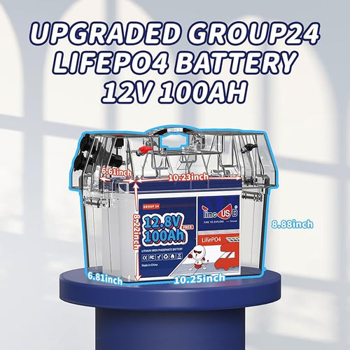 12V 100Ah RV LiFePO4 Lithium Battery- BCI Group 24, Timeusb Deep Cycle LiFePO4 Battery Built-in 100A BMS, 1280Wh, Max.15000 Cycles, 10-Year Lifespan for RV, Solar, Trolling Motor, Marine