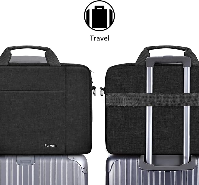 Ferkurn Laptop Bag Case for Women Men Computer Bag Compatible with HP Envy Pavilion Omen/LG Gram/MSI/Dell Inspiron XPS/Lenovo/Acer, Shoulder Strap Carrying Messenger Briefcase, Black, 14 Inch