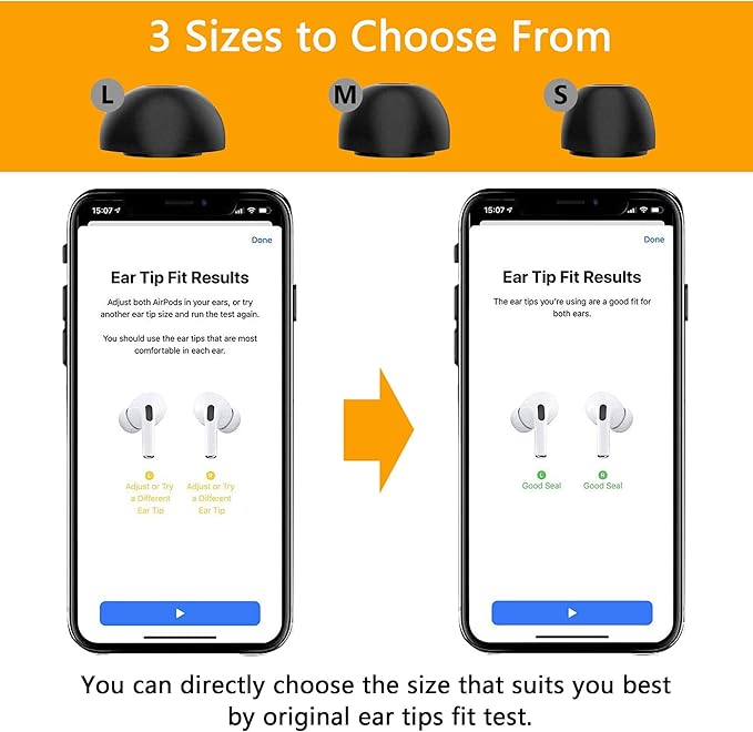 Airpod Pro Ear Tip Memory Foam & Silicone Hybrid Ear Tips, Perfect Noise Reduction, Stays in Your Ears, Ultra-Comfort, Anti-Slip Eartips, Fit in The Charging Case (Black, Medium)