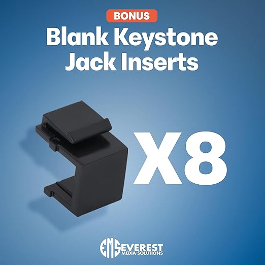 Everest 24 Port Keystone Patch Panel (1-Pack) - Removable 6-Port Panels - Use with Slim Profile Keystones ONLY (Wider Jacks May not fit Side by Side) - with Adjustable Rear Cable Management Bar