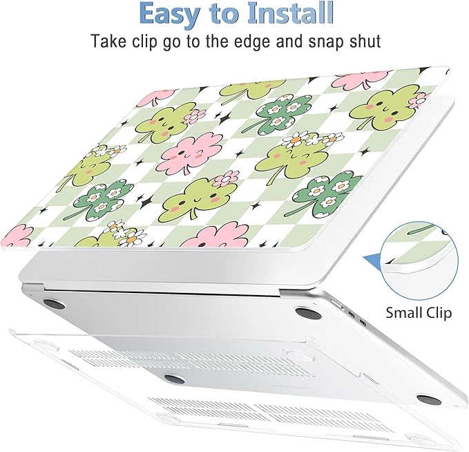 Mektron for 2025 MacBook Air 15 inch M4 Case A3241/ 2024 M3 A3114/ 2023 A2941 M2 Hard Printed Case with 15.3 Liquid Retina Display Touch ID, Plastic Hard Cover & Keyboard Skin- Lucky Clovers