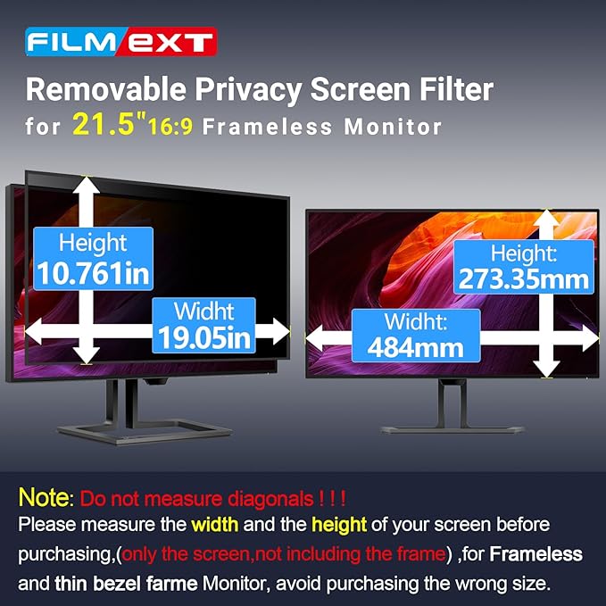 FILMEXT [2 Pack 21.5 Inch Computer Privacy Screen Filter for 16:9 All-in-One Desktop/Frameless Monitor- Removable Blue Light UV Blocking Privacy Shield for Thin Bezel Computer