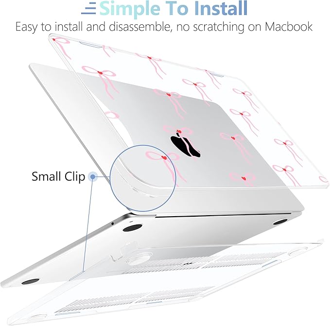 MEEgoodo Case for M4/M3/M2 MacBook Air 13.6 inch Case 2025 2024 2022, Fit Model A3240/A3113/A2681, Laptop Hard Shell with Keyboard Cover Compatible with MacBook Air 13 inch, Bows & Little Hearts