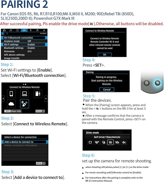AODELAN for Canon Rechargeable Wireless Shutter Release Camera Remote Control Zoom Focus Compatible with R50,G7X Mark III,R6 Mark II,R5,R6,M6 Mark II,M200,M50,90D,200D,Replace Canon BR-E1(Black)