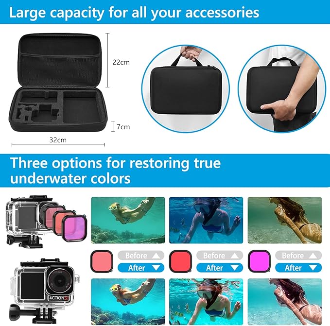 Accessories Kit for DJI Osmo Action 5 Pro/4/3 Black, SGIP Waterproof Protective Cover Housing Bike Mount Selfie Stick, Accessory Set