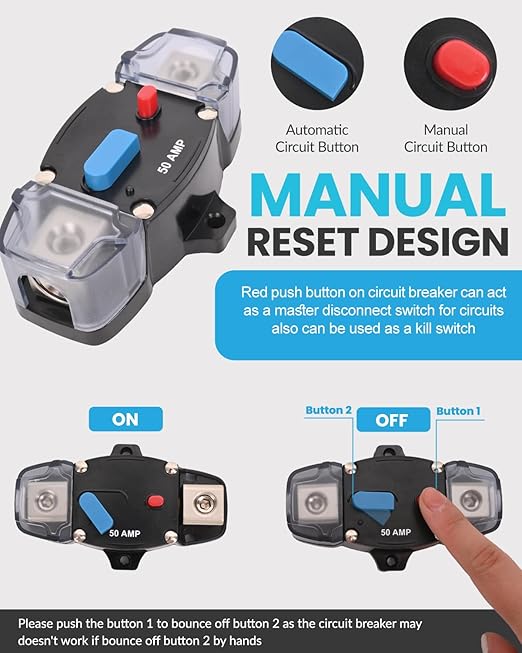 200 Amp Circuit Breaker 12-48 Volt DC 200A Self Recovery Resettable High Amp Circuit Breaker with Manual Reset Button for Automotive RV Marine Boat Car Audio and Amps Protection