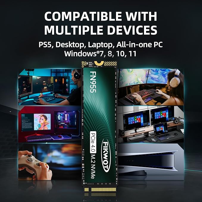FN955 4TB NVMe SSD M.2 2280 PCIe Gen4x4, Up to 7300MB/s, 3D NAND TLC Flash Internal Solid State Drive, Configure SLC Cache, Storage and Memory Expansion for PS5 Laptop Desktop
