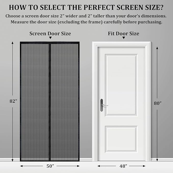 Magnetic Screen Door - Self Sealing, Heavy Duty, Hands Free Mesh Partition Keeps Bugs Out Let Breeze in- Pet and Kid Friendly - Keep Open Feature (Black, Fit Door Size 48 x 80 Inch)