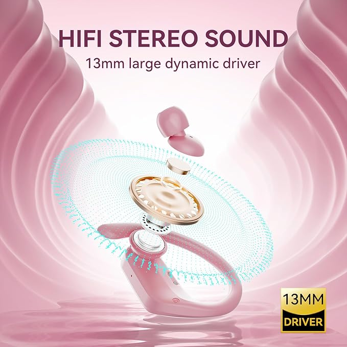 occiam Wireless Bluetooth Earbuds Sport Ear Buds Workout Headphones 96H Playback in-Ear Earphones with Earhooks Buit-in Mic Button Control Bass Stereo Headset for Gym Exercise Running Pink