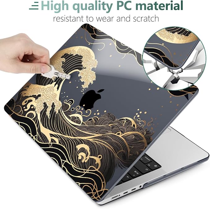 DONGKE for M4 MacBook Pro 16 Inch Case 2024 2023 2021 A3403 A3186 M3 A2991 M2 A2780 M1 A2485 Pro/Max Chip, Plastic Hard Shell Case & Keyboard Cover for Mac Pro 16 with Touch ID, Golden Wave