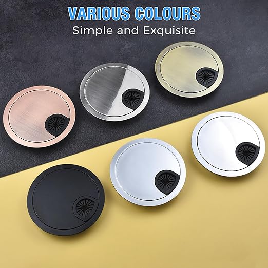 Desk Grommet 2-3/8" (60 mm), Desk Cord Hole Cover, Cable Grommet Metal Zinc Alloy Materilal, Desk Hole Grommet for Office and Home Table Cable, Detachable Cable Cord Organizer (Brushed Silver 2 Pcs)