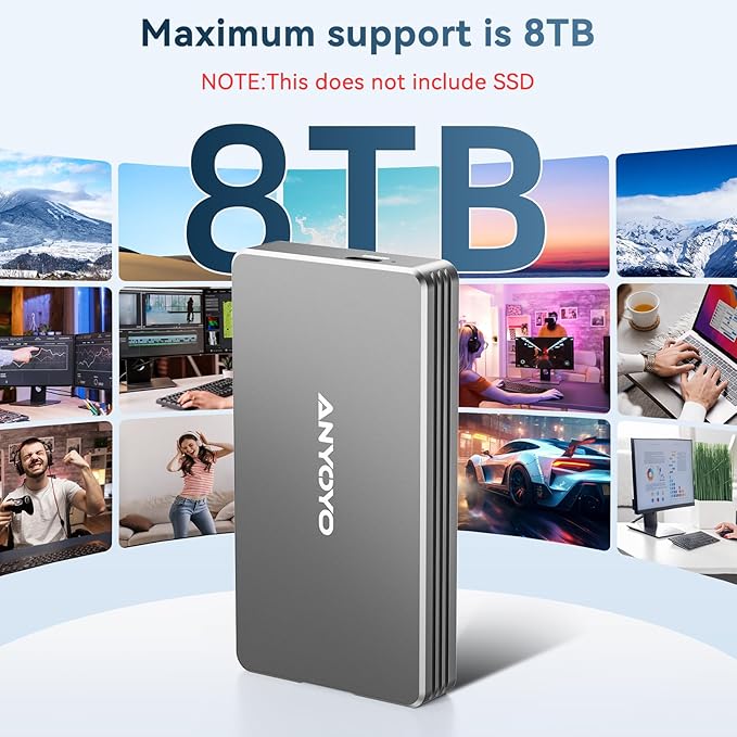 ANYOYO 40Gbps M.2 NVMe SSD Enclosure with Aluminum Alloy for M1 M2 Pro/Max, NVMe Enclosure Compatible for Thunderbolt 3/4/5/USB4/3.2/3.1 Support M/B+M Key Size 2230/2242/2260/2280 up to 2700 MB/s