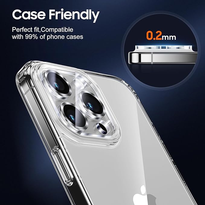 UniqueMe Compatible for 3 Pack iPhone 15 Pro/iPhone 15 Pro Max Camera Lens Protector, [Drop Protection] [Case Friendly] 9H Tempered Glass Camera Cover Screen [2023 New Version] - Silver
