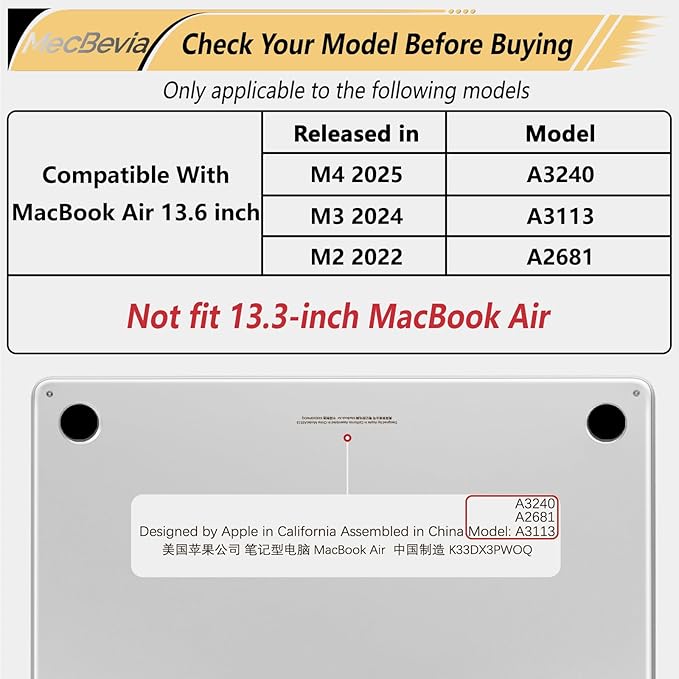 Compatible with MacBook Air 13.6 inch Case, M4 A3240/M3 A3113/M2 A2681 (Released 2025 to 2022), Hard Shell, Keyboard Cover, Screen Protector, Webcam Cover & Type-C Adapter, Gold Tropical Leaf