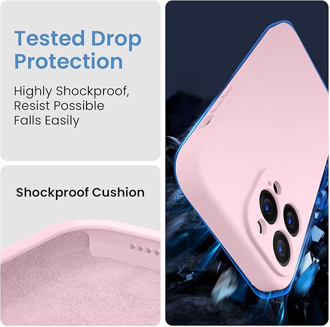 FireNova Designed for iPhone 13 Pro Max Case, Silicone [Camera Protection] Phone Case with [2 Screen Protectors], Soft Anti-Scratch Microfiber Lining Inside, 6.7 inch, Chalk Pink