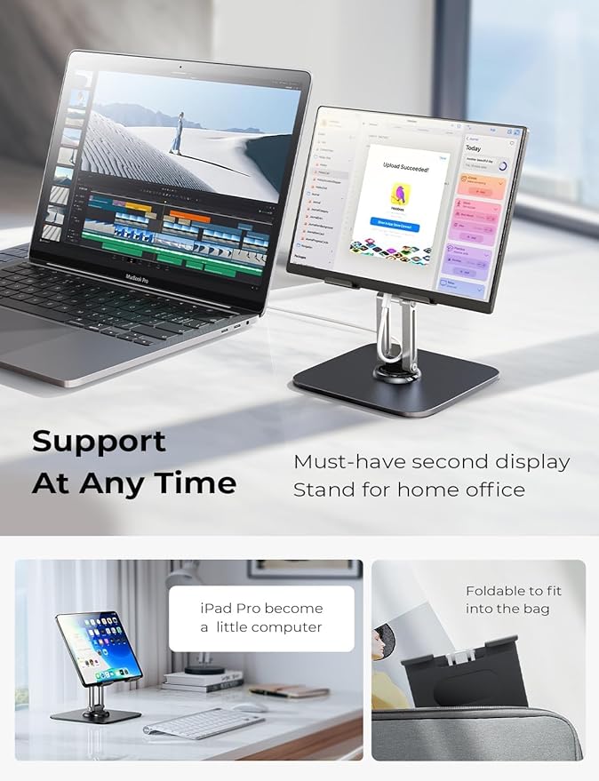 LISEN for iPad Stand Holder Adjustable Tablet Stand for Desk, 2025 for iPad Accessories Rotating Display Stand PC Office Accessories for Desk Women Kindle Table Mount/PS/Switch iPhone 12.9"-4.7"