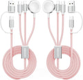 2Pack Pink-Travel Essentials 3 in 2 USB C Cable for Watch Charger Phone Charger USB C Multi Fast Charging Cable Compatible with Watch Ultra/SE/10/9/8/7/6/5/4/3/2/1 & Phone 16/15/14/Galaxy S23-4FT