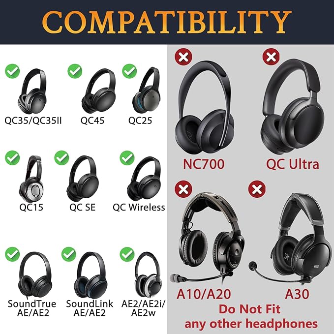 SOULWIT Silicone Ear Pads Cover Protector for Bose QuietComfort QC15 QC25 QC2 QC35 QC45/Ae2 Ae2i Ae2w/SoundTrue & SoundLink AE Headphones Cushions, Sweatproof, Easily Washable - Black