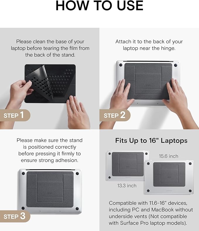 MOFT Laptop Stand for Desk, Adhesive MacBook Computer Stand with 2 Adjustable Viewing Angles, Foldable and Portable Laptop Riser Compatible with 11"-16" Laptops, Black