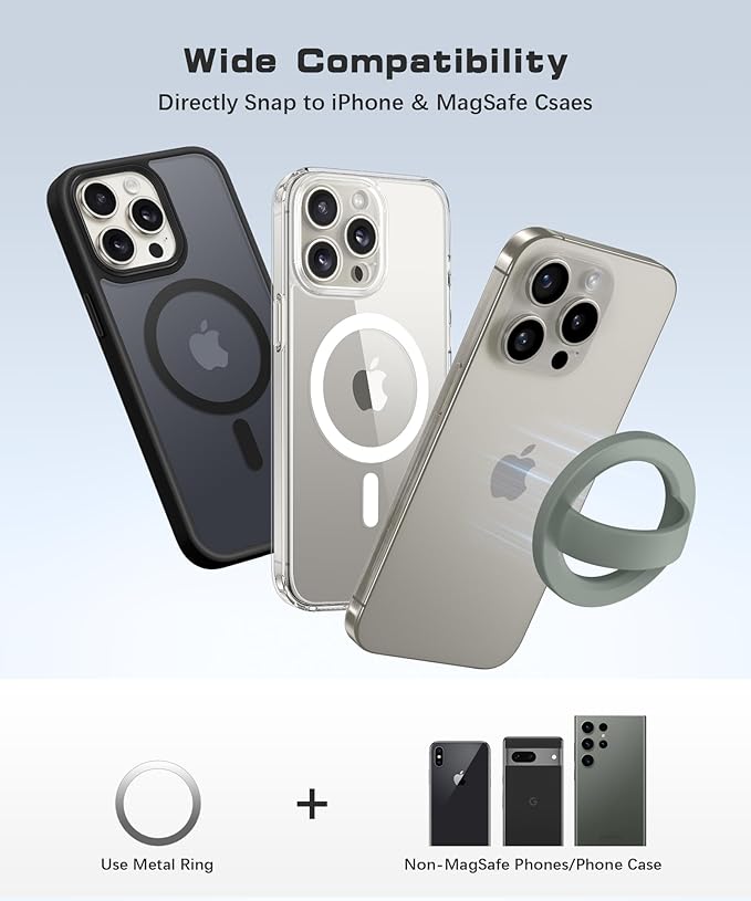 GONEZ Magnetic Phone Grip Compatible with MagSafe, Removable Silicone Loop Grip, Phone Ring Holder for Back of Phone for iPhone 16/15/14/13/12 Series, Calke Green