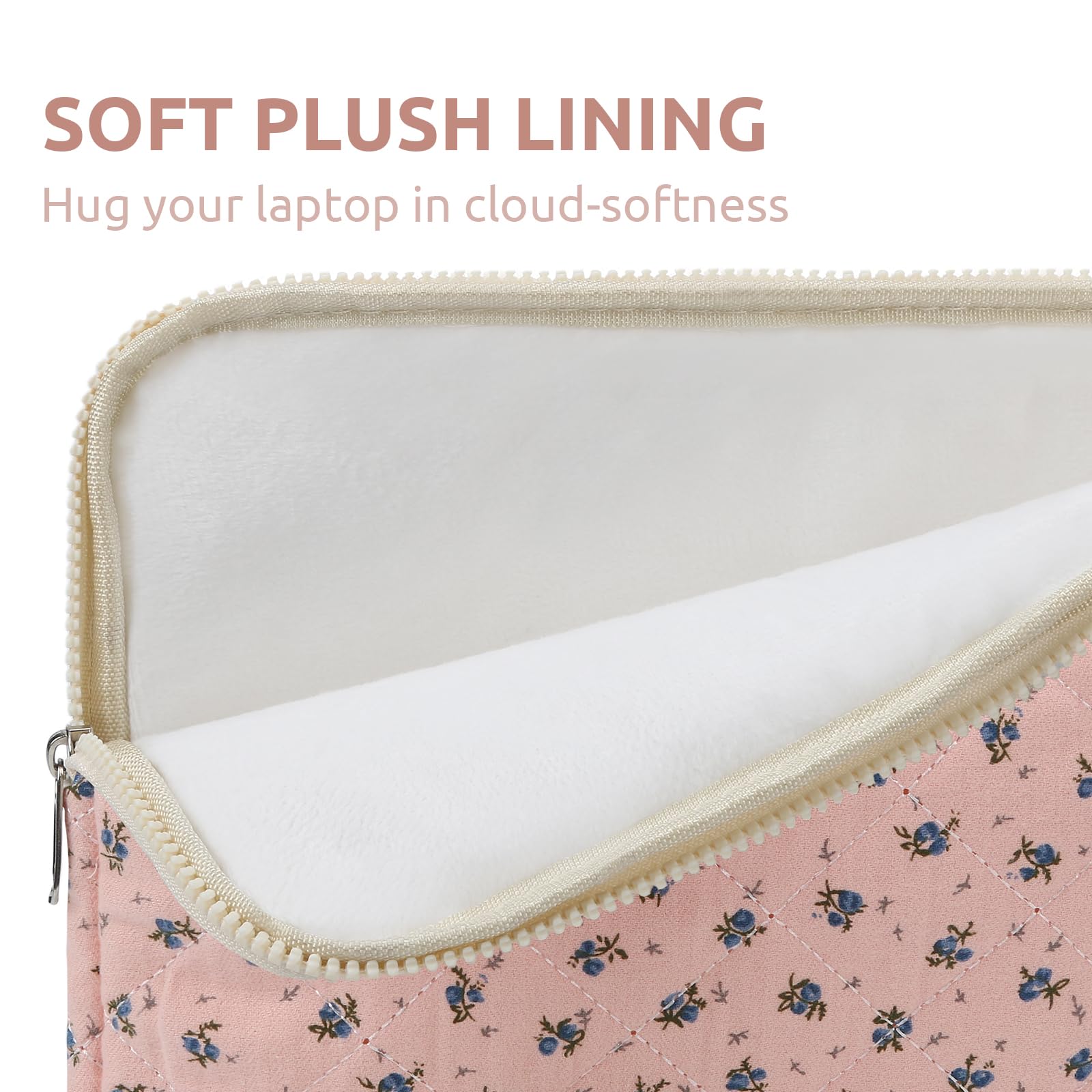 Puffy Laptop Sleeve 13-15.6 Inch Cute Quilted Laptop Protective Case Padded Floral Computer Sleeve for MacBook (A-Dark Pink, 15 Inch)