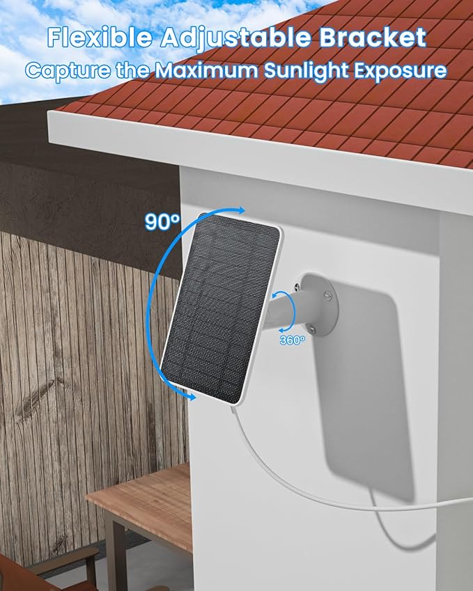 Solar Panel Charger Compatible with Arlo Essential 2K Outdoor(2nd Gen)/Essential XL Camera(2nd Gen)/Essential Spotlight, 5W Solar Panel with IP65 Waterproof 10ft Micro USB-C Cable & Wall Mount, 2 Pack