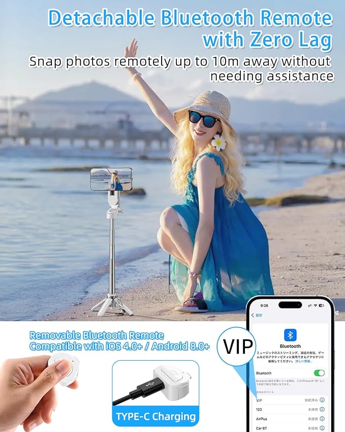 CloudValley Magnetic 4-in-1 Multifunctional Selfie Stick Tripod, Mini Portable Pocket Phone Stand with Detachable Remote, Compatible with MagSafe, for iPhone/Android, Travel Vlog, Live Stream, White