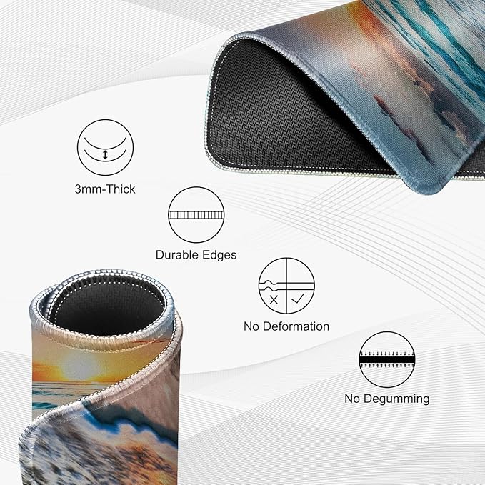 JIKIOU 3 Pack Mouse Pad with Stitched Edge, Comfortable Mouse Pads with Non-Slip Rubber Base, Washable Mousepads Bulk with Lycra Cloth, Mouse Pads for Computers Laptop Mouse 10.2x8.3x0.12in Beach