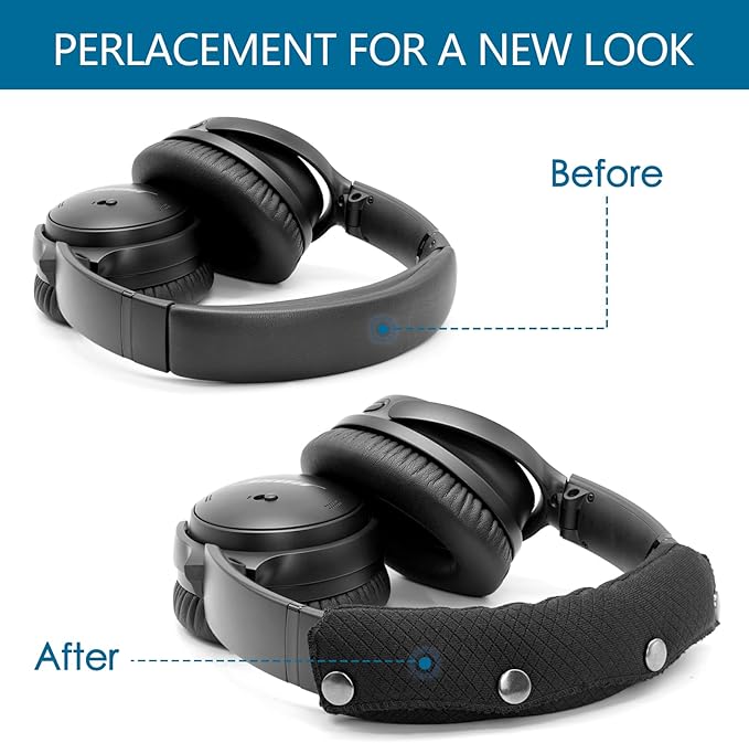 GEVO Replacement Headphone Headband Cover for Bose QC35,QC25,Beats Studio2/ 3,Skullcandy,JBL,Jlab Headphones,Headband Cushioning Pad Protects Repair Parts,Easy Installation,No Tools Required (Black)