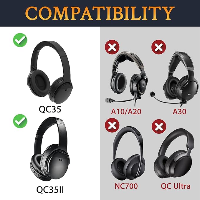 SoloWIT Replacement Earpads Cushions for Bose QuietComfort 35 (QC35) & Quiet Comfort 35 II (QC35 ii) Headphones, Ear Pads with Softer Leather, Noise Isolation Foam, Added Thickness (Midnight Blue)