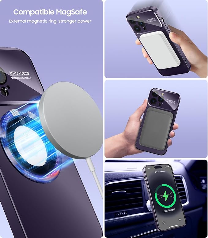 Magnetic for iPhone 12 Pro Max Case, Compatible with MagSafe, Built-in Camera Lens Protector, Logo View, Military Grade Drop Proof Phone Case Cover, Purple