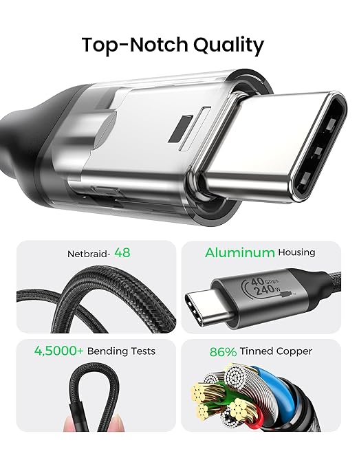 Silkland USB 4 Cable 6.6FT/2M for Thunderbolt 4, 40Gbps Data Transfer, 8K/5K@60Hz, 4K@240Hz, 240W Charging, Braided USB C Video Cable Compatible with MacBook, Portable Monitor, SSD, Docking, iPad