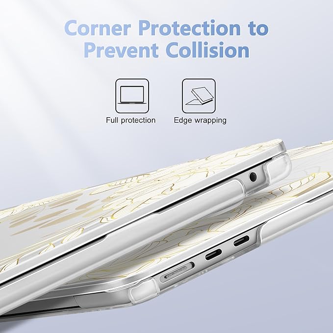 Case for MacBook Air 15 Inch 2025 2024 2023 Release M4 A3241 M3 A3114 M2 A2941, Hard Shell with Screen Protector & Keyboard Cover, Compatible with Touch ID - Gold Rose Flowers