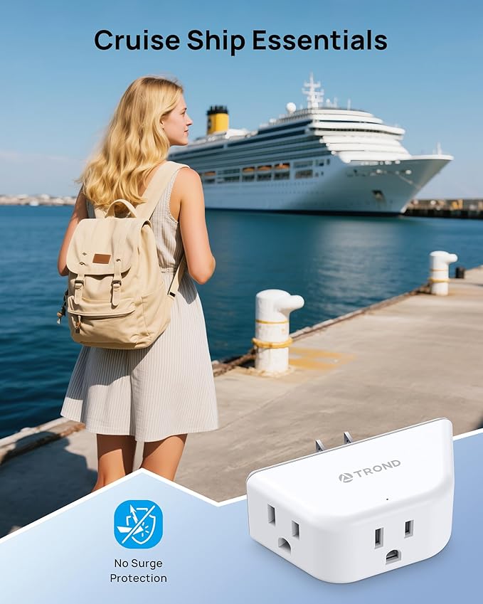 TROND Outlet Extender 3 Pack - Multi Plug Wall Outlet, 3-Prong Grounded Wall Splitter, 3 Way Angled Plug Adapter, Cruise Ship Essentials, Multiple Expander for Travel Home Office Dorm Room, White
