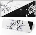 Japanese Life Death Keyboard Mat, Black White Japanese Anime Gaming Mouse Pad for Desk with Anti-Slip Rubber Base and Stitched Edges, Japanese Sakura Pagoda Sun Mouse Pad