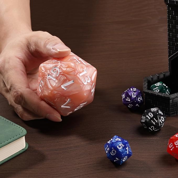 20 Sided DND Dice,D20 Giant Polyhedral Dice,55mm Titan Large Pearl Color D20 Dice,20 Sided Cube D&D Dice Set for Dungeons and Dragons, RPG, MTG Table Games(Beige Pearl)
