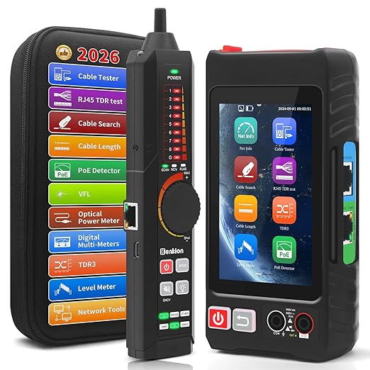 Multifunction RJ45 Network Caber Tester,Full Features UTP Cable Tester Cable Tracer,4" IPS Touch Screen Support TDR,DMM, VFL,OPM, POE++ Detect,Level Meter,Network Tools,RJ45 TDR, Cable Length,NCV