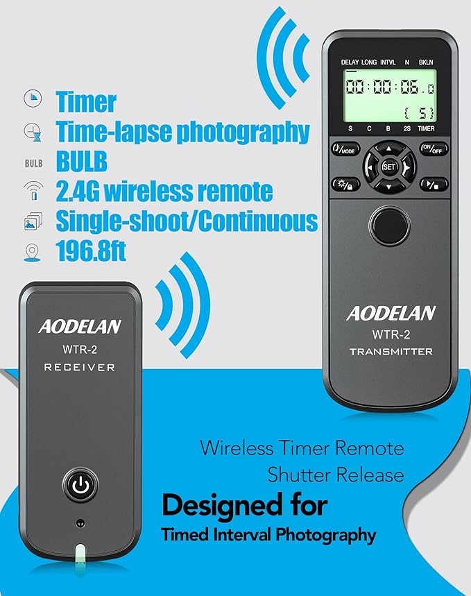 Camera Wireless Remote Shutter Release, Long Exposure Timelapse Remote Control Compatible with Canon 6D Mark II 7D 7D Mark II 5D Mark IV; Replaces Canon RS-80N3 Shutter Release Cords