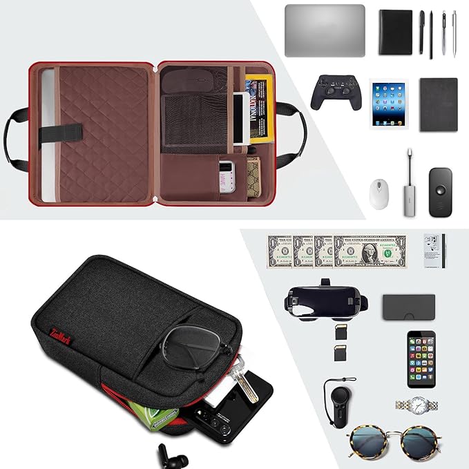Laptop Case 15.6 Inch Briefcase Military-Grade Protection with Detachable Belt Bag, Compatible All Model of 15-16 Inch MacBook Pro and Most Popular 15.6 Inch Notebooks Chromebooks (Black Red)