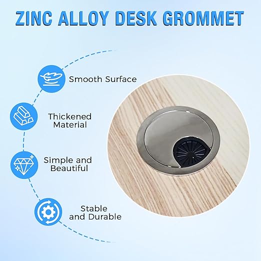 Desk Grommet 2-3/8" (60 mm), Desk Cord Hole Cover, Cable Grommet Metal Zinc Alloy Materilal, Desk Hole Grommet for Office and Home Table Cable, Detachable Cable Cord Organizer (Flat Black 1 Pcs)