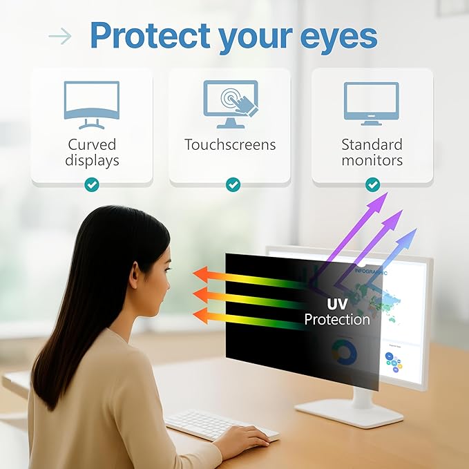 VINTEZ 30 Inch 16:10 Privacy Screen for Computer Monitor and Laptop - Anti Glare Protector Film Blue Light Filter Eye Protection - Computer Screen Privacy Shield, [1 Pack]