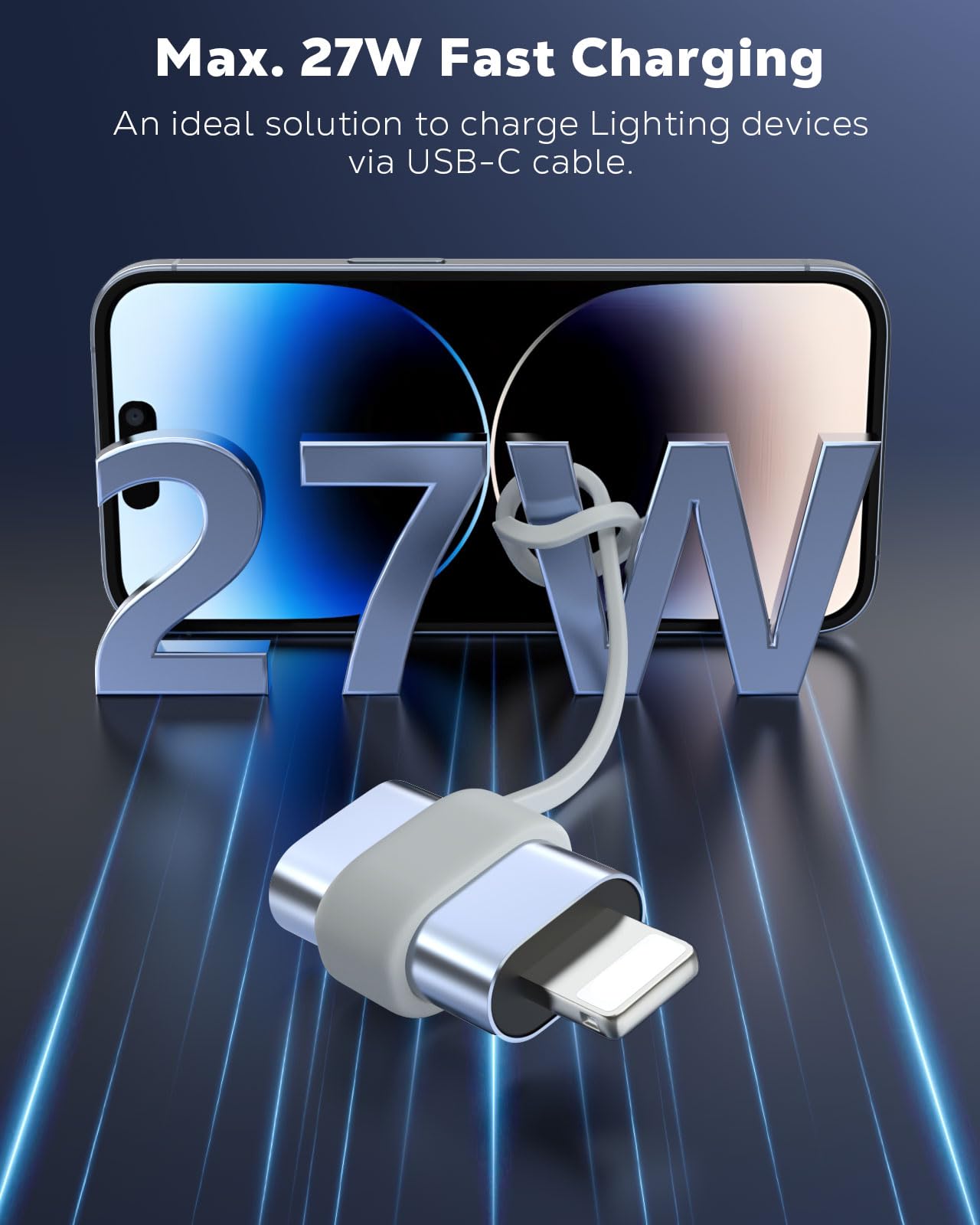 MoKo USB C to Lightning Adapter, Not for Audio/OTG, Lightning Male to USB C Female Adapter for iPhone 14/13/12/11/X Series, iPad/AirPods, Support Charging & Data Sync, with Anti-Lost Loop, Gray