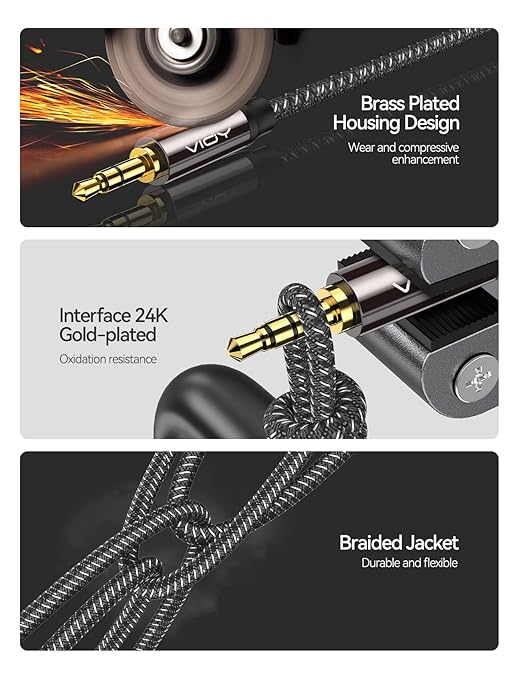VIOY 2 Pack Headphone Extension Cable 10 FT, 3.5 mm Male to Female Stereo Audio Cable Nylon Braided Aux Cord for Smartphones, Tablets, Media Player