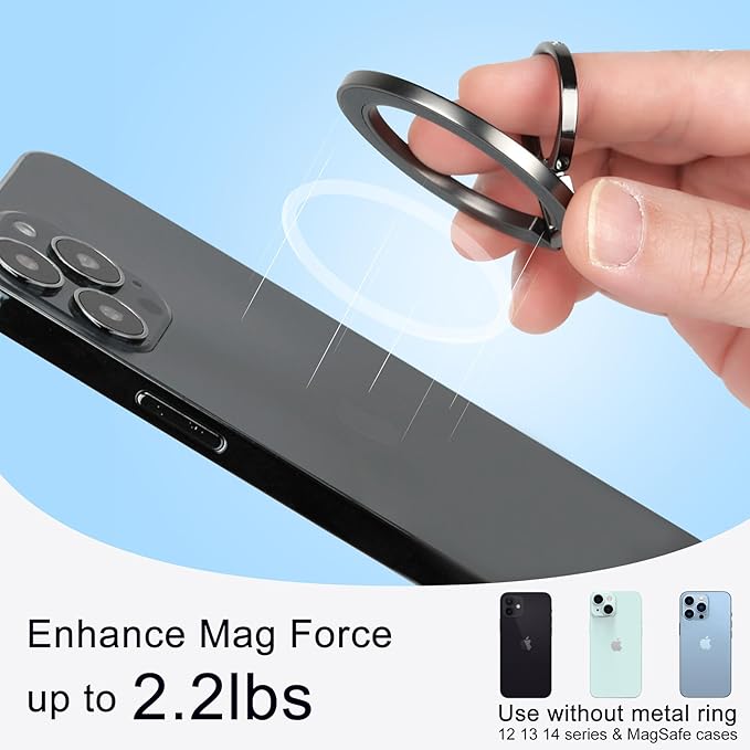 Magnetic Phone Grip for MagSafe, EI Sonador Magnet Phone Ring Holder, Removable, Compatible with iPhone 14 Plus 13 12 Pro Max Mini (Diamond Rose Gold)
