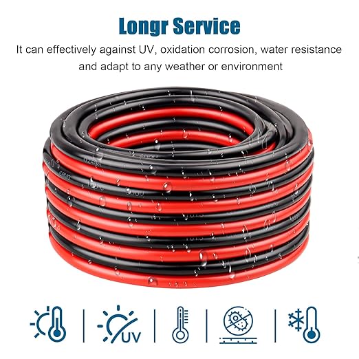 6 Gauge Wire 2 Conductors Copper Wire, 6 AWG Battery Cable Oxygen Free Copper Wire for Solar Panel, Automotive, Trailer, RV and Speaker (6 Gauge 50FT)