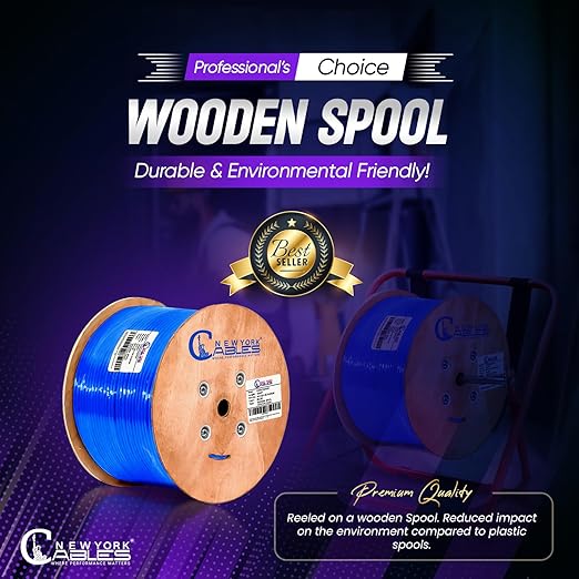 Cat6A Plenum (CMP) Cable 1000ft Blue | 100% Solid Bare Copper 750MHz, PoE++ (4PPoE) 23AWG 4 Pair (UTP) Solid Conductors Quality Tested High Speed cat 6a Ethernet Cable for Networking By Newyork Cables
