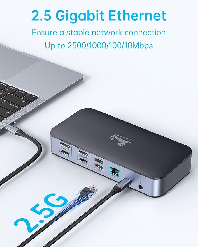 DisplayLink Docking Station,15-in-1 DisplayLink Dock for MacBook M1/M1 and Windows,2 HDMI Port,2 DP Port, 120W DC Power Supply,6 USB Ports,2.5G Gigabit Ethernet, SD/Micro sd,Audio