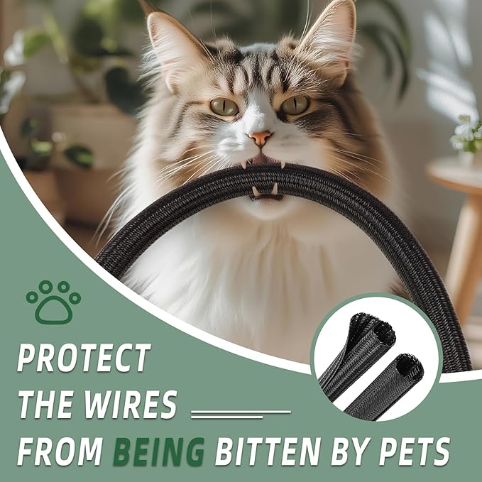 Split Wire Loom Tubing, Cable Protector Sleeve, Braided Cable Management for TV/Computer/Home Theater/Engine Bay, Cord Protectors from Pets No Chew (Black, 3/4"-10ft)