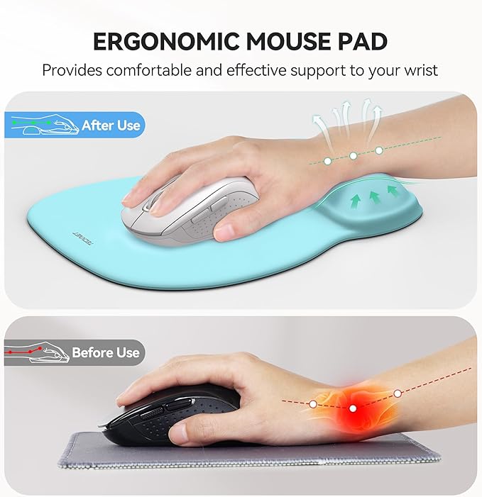 TECKNET Gel Mouse Pad with Wrist Rest, Ergonomic Office Mousepad with Wrist Support - Non-Slip & Smooth Surface Comfortable Desk Accessories Mat for Office, Gaming and Study - LT.Blue